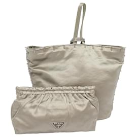 Prada-PRADA Hand Bag Nylon Silver Auth 79203-Silvery