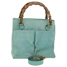 Gucci-GUCCI Bamboo Hand Bag Suede 2way Light Blue 000 122 0316 Auth 78217-Light blue