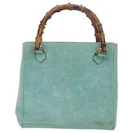 Gucci-GUCCI Bamboo Hand Bag Suede 2way Light Blue 000 122 0316 Auth 78217-Light blue