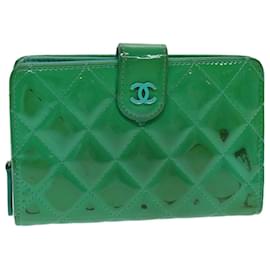 Chanel-CHANEL Geldbörse Emaille Grün CC Auth 78915-Grün