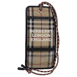 Burberry-BURBERRY Nova Check Card Case Canvas Beige Auth 77722-Beige