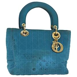 Christian Dior-Christian Dior Lady Dior Canage Hand Bag Nylon Turquoise Blue Auth 78336-Turquoise