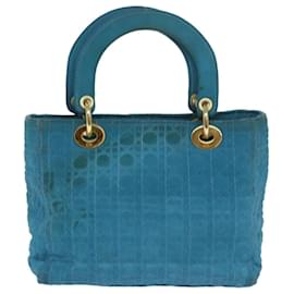 Christian Dior-Christian Dior Lady Dior Canage Hand Bag Nylon Turquoise Blue Auth 78336-Turquoise