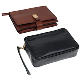 Bally-BALLY Clutch Bag Leather 2Set Black Brown Auth bs14608-Brown,Black