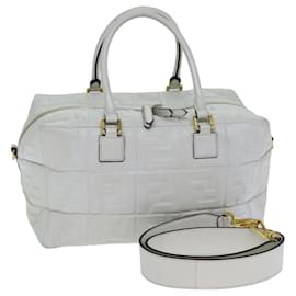 Fendi-FENDI Zucca Canvas Hand Bag Leather 2way White Auth bs15482-White