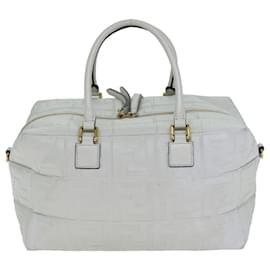 Fendi-FENDI Zucca Canvas Hand Bag Leather 2way White Auth bs15482-White