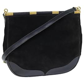 Gucci-GUCCI Shoulder Bag Leather Suede Navy Auth fm3543-Navy blue