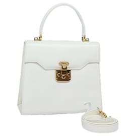 Gucci-GUCCI Ready Lock Handtasche Leder 2-Wege Weiß Auth 79683-Weiß