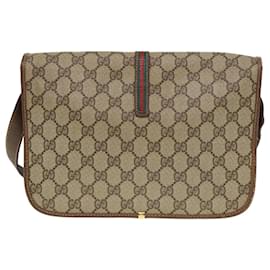 Gucci-GUCCI GG Supreme Web Sherry Line Schultertasche PVC Beige 001 066 0551 Auth 79640-Beige