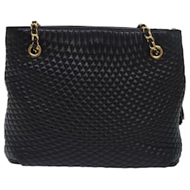 Bally-BALLY Quilted Chain Shoulder Bag Leather Black Auth kk250-Black