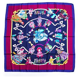 Hermès-Foulard Hermès Carré 90 "HELLO DOLLY" 100% Seta-Blu navy