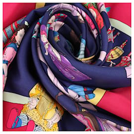 Hermès-Foulard Hermès Carré 90 "HELLO DOLLY" 100% Seta-Blu navy