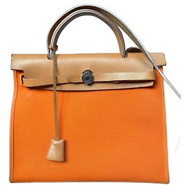 Hermès Herbag 31 PM Lona Laranja e Couro Laranja