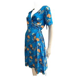 Diane Von Furstenberg DvF Seiden-Wickelkleid "Silese Tile" Blau Mehrfarben