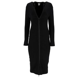 Abito midi in lana nera con zip a due vie Loewe a coste Nero