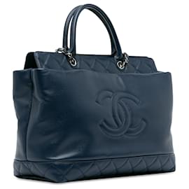 Chanel-Chanel Blue Large Soft Caviar Leather Top Handle Tote-Blue,Navy blue