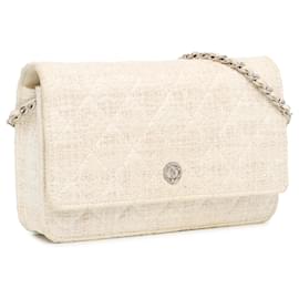 Chanel-Chanel Brown CC beschichtete Tweed-Geldbörse mit Kette-Braun,Beige