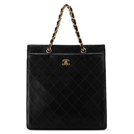 Chanel-Chanel Black CC Quilted Lambskin Tote-Black