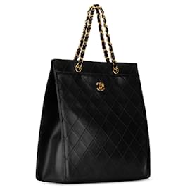 Chanel-Chanel Black CC Quilted Lambskin Tote-Black