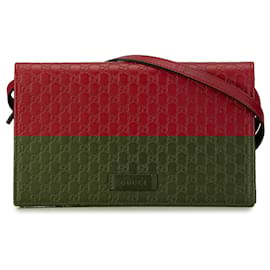 Gucci-Gucci Red Microguccissima Wallet on Strap-Red