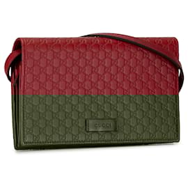 Gucci-Gucci Red Microguccissima Wallet on Strap-Red