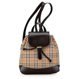 Burberry-Sac à dos en toile à carreaux Haymarket marron Burberry-Marron,Beige,Marron foncé