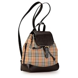 Burberry-Burberry Brown Haymarket Check Canvas Backpack-Brown,Beige,Dark brown