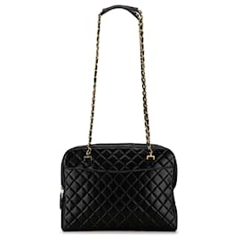 Chanel-Sac à épaule en cuir d'agneau matelassé noir Chanel avec chaîne-Noir