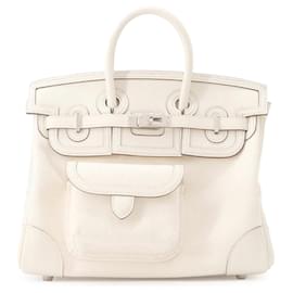 Hermès-Hermès Sac Birkin 25 en Swift Cargo Toile Goeland Blanc-Blanc,Écru