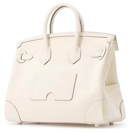 Hermès-Hermès Sac Birkin 25 en Swift Cargo Toile Goeland Blanc-Blanc,Écru