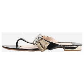 Miu Miu Schwarze Lacksandalen mit Schmuck - Größe EU 39,5 Schwarz
