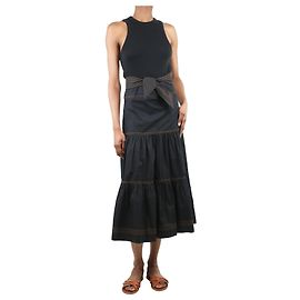 Veronica Beard Schwarzes ärmelloses gestuftes Midikleid - Größe XS Schwarz