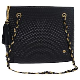 Bally-BALLY Quilted Chain Shoulder Bag Leather Black Auth kk247-Black