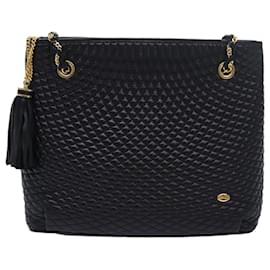 Bally-BALLY Quilted Chain Shoulder Bag Leather Black Auth kk247-Black