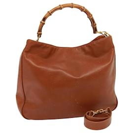 Gucci-GUCCI Bamboo Shoulder Bag Leather 2way Brown 001 1014 1577 Auth 75676-Brown