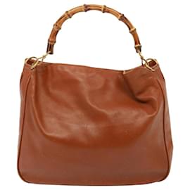 Gucci-Sac à épaule en cuir GUCCI Bamboo 2way Marron 001 1014 1577 Auth 75676-Marron