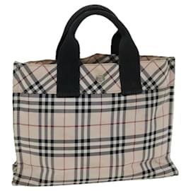 Burberry-Burberry Nova Check Blue Label Handtasche Nylon Beige Auth yb584-Beige