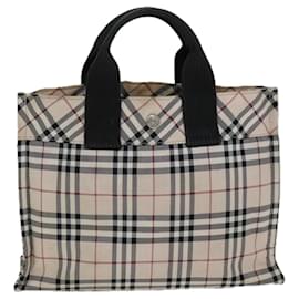 Burberry-BURBERRY Nova Check Blue Label Hand Bag Nylon Beige Auth yb584-Beige