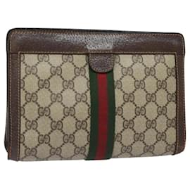 Gucci-GUCCI GG Supreme Web Sherry Line Clutch Bag PVC Beige 84 01 001 Auth bs15432-Beige