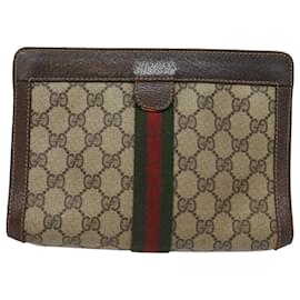 Gucci-GUCCI GG Supreme Web Sherry Line Clutch Bag PVC Beige 84 01 001 Auth bs15432-Beige