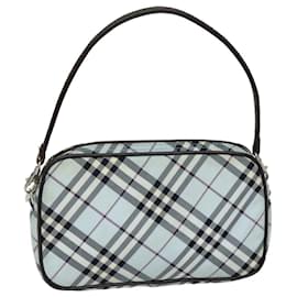 Burberry-BURBERRY Nova Check Blue Label Hand Bag Nylon Light Blue Auth bs15360-Light blue