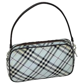 Burberry-BURBERRY Nova Check Blue Label Hand Bag Nylon Light Blue Auth bs15360-Light blue