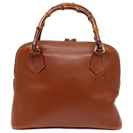 Gucci-Sac à main en cuir GUCCI Bamboo 2 voies marron Auth 79328-Marron