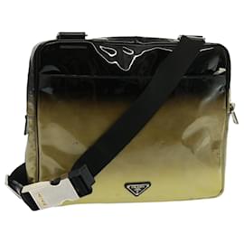 Prada-PRADA Sac à épaule Cuir verni Ton or Noir Auth 78080-Noir,Autre