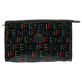 Fendi-FENDI Zucchino Canvas Shoulder Bag Coated Canvas 3Set Black Beige Auth bs14590-Black,Beige