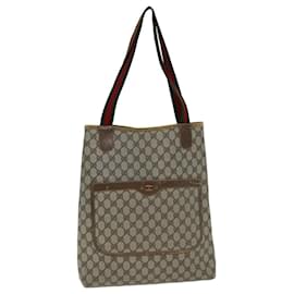 Gucci-GUCCI GG Supreme Web Sherry Line Tote Bag PVC Beige Rot 001 080 494 Auth 78780-Rot,Beige