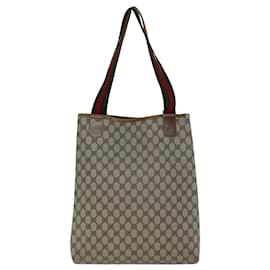 Gucci-GUCCI GG Supreme Web Sherry Line Tote Bag PVC Beige Rot 001 080 494 Auth 78780-Rot,Beige