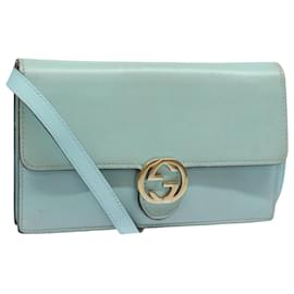 Gucci-GUCCI Shoulder Wallet Leather Light Blue 369664 Auth mr248-Light blue