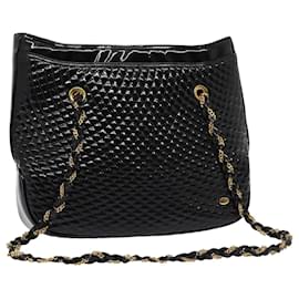 Bally-BALLY Chain Fringe Shoulder Bag Enamel Black Auth ki4592-Black