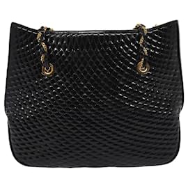 Bally-BALLY Chain Fringe Shoulder Bag Enamel Black Auth ki4592-Black